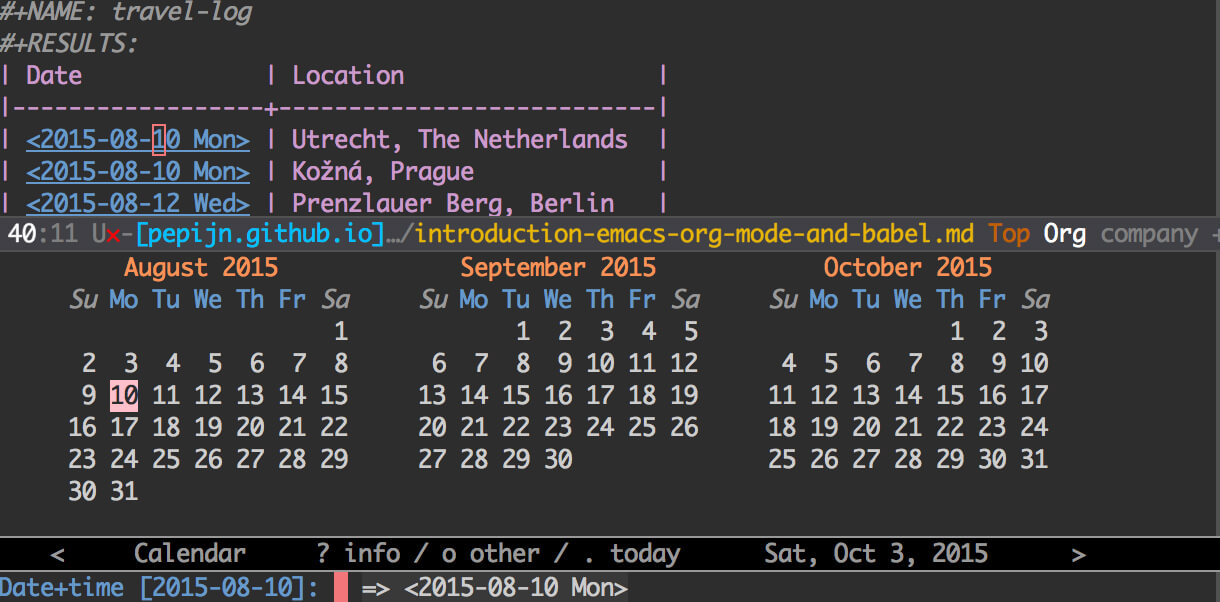 Emacs Org mode datepicker